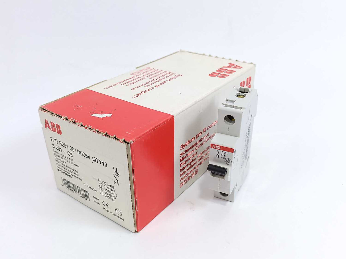 ABB 2CDS251001R0064 S201-C6 Miniature Circuit Breaker, Batch of 10 pcs.