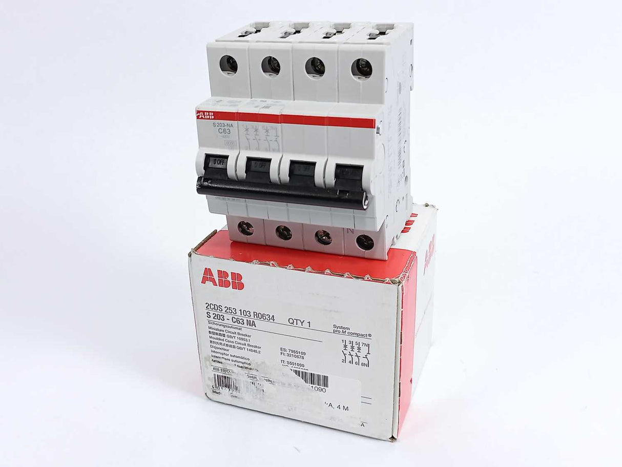 ABB 2CDS253103R0634 S203-C63NA Miniature Circuit Breaker 3P+N - 63A - C - 6kA
