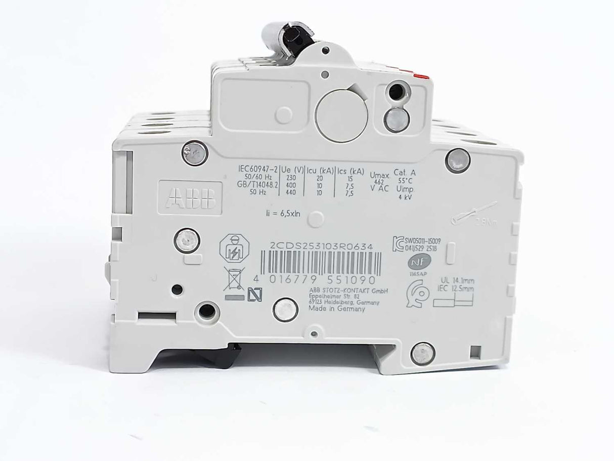 ABB 2CDS253103R0634 S203-C63NA Miniature Circuit Breaker 3P+N - 63A - C - 6kA