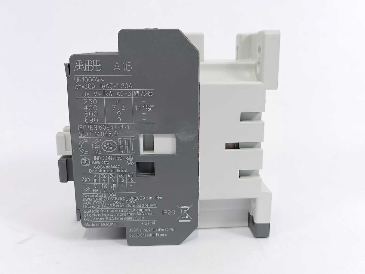 ABB 1SBL181001R8010 A16-30-10 Contactor, 17 A, DIN Rail, 690 VAC