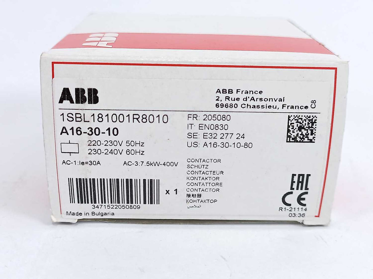 ABB 1SBL181001R8010 A16-30-10 Contactor, 17 A, DIN Rail, 690 VAC