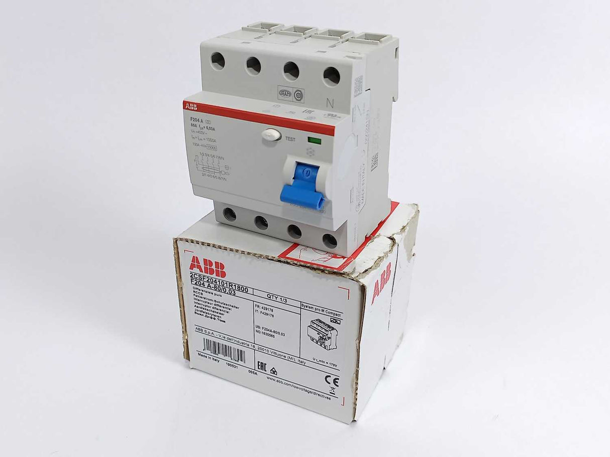 ABB 2CSF204101R1800 F204 A-80/0.03 Residual Current Circuit Breaker