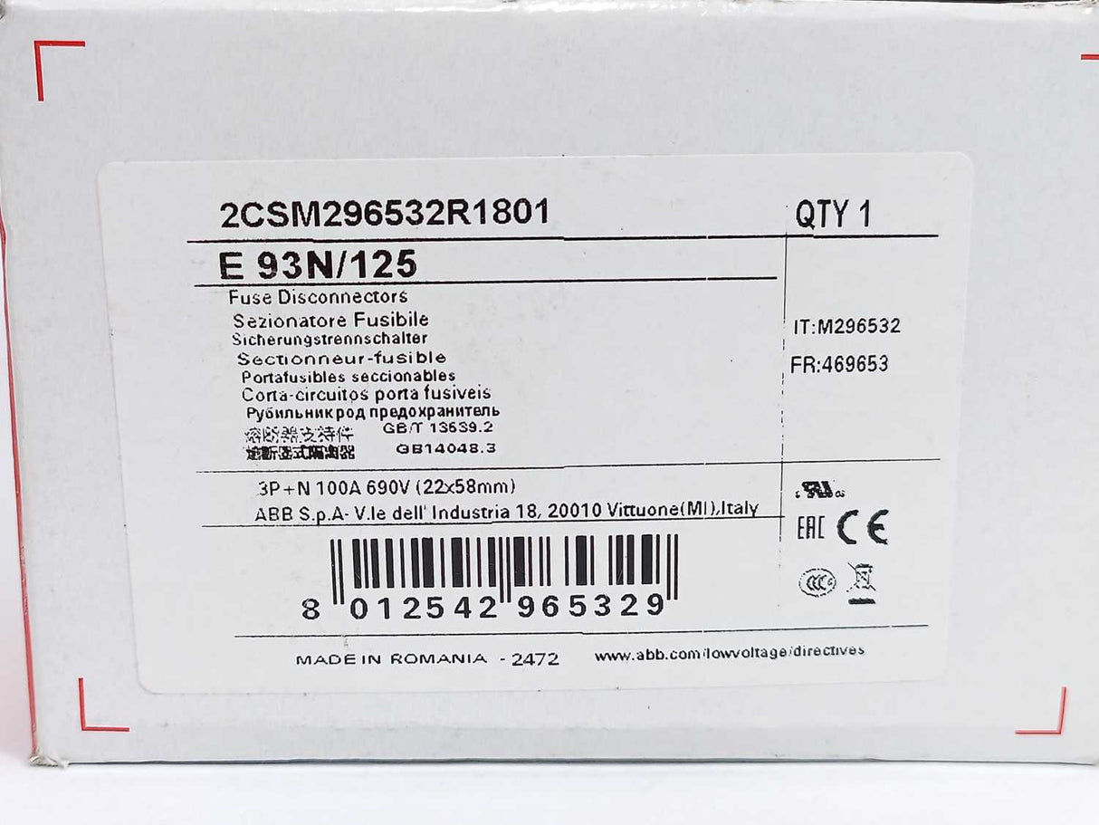 ABB 2CSM296532R1801 E 93N/125 Fuse Disconnector