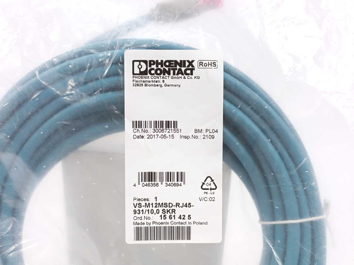 Phoenix Contact 1561425 VS-M12MSD-RJ45-931/10,0 SKR Ethernet to M12 4pin Cable