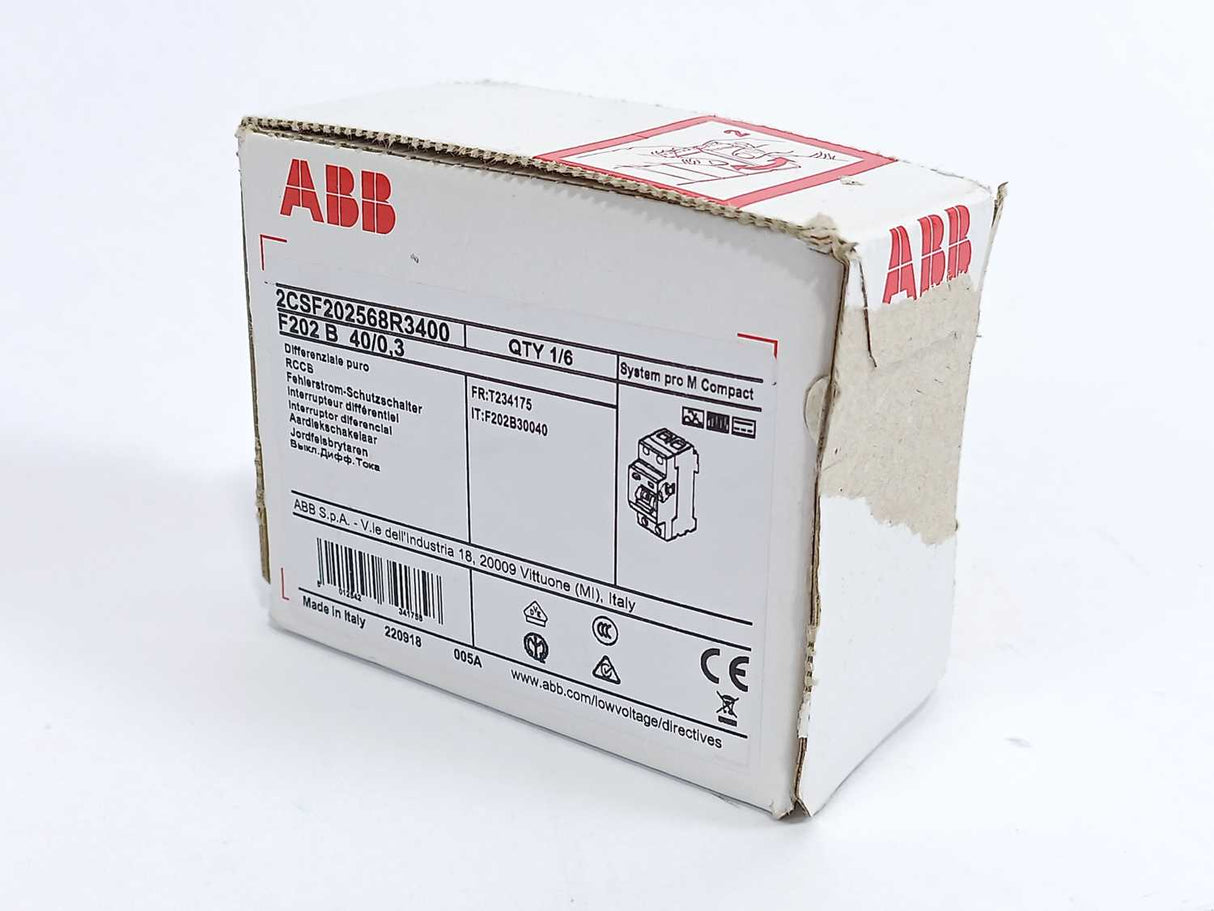 ABB 2CSF202568R3400 F202 B-40/0.3 Residual Current Circuit Breaker 2P 300mA 40A
