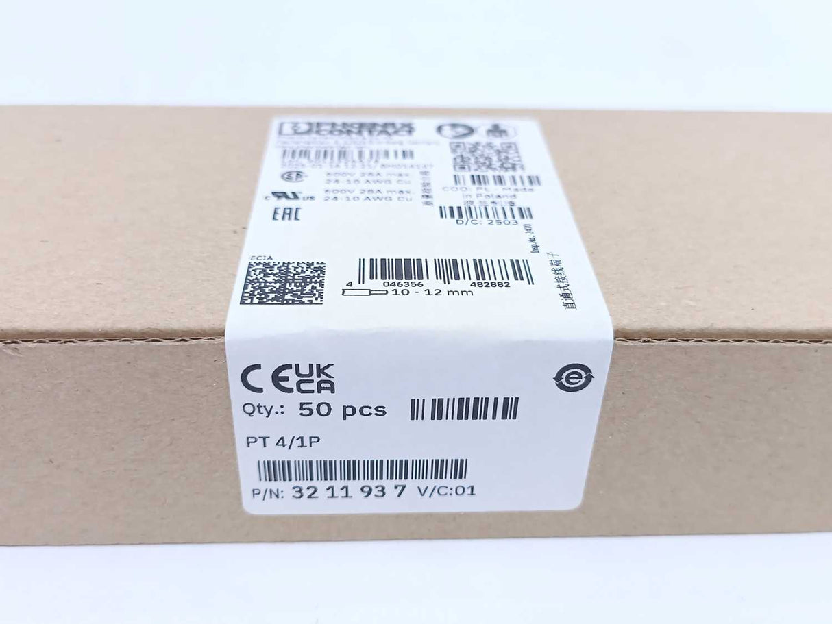 Phoenix Contact 3211937 Feed-Through Terminal Block PT 4/1P 50 Pcs.