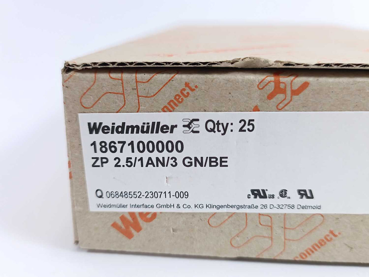 Weidmüller 1867100000 Z-series, Plug-in connector ZP 2.5/1AN/3 GN/BE 25 Pcs.