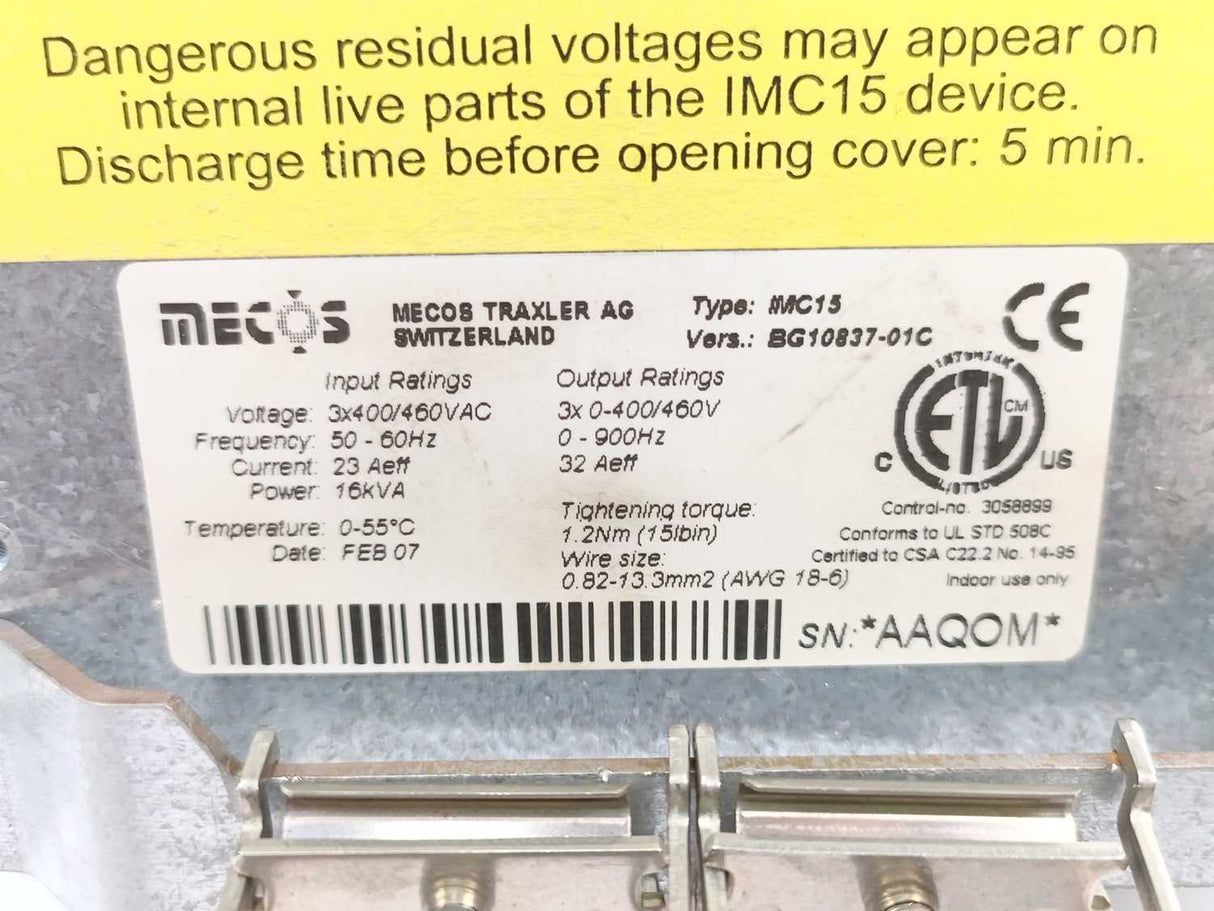 Mecos IMC15 BG10837-01C Magnetic Bearing and Motor Controller