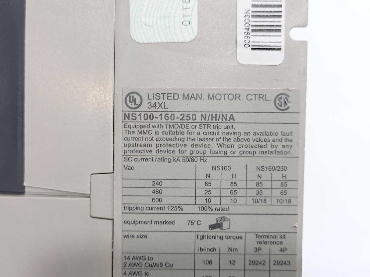 Schneider Electric NS100-160-250 N/H/NA Power Connection NS100 N