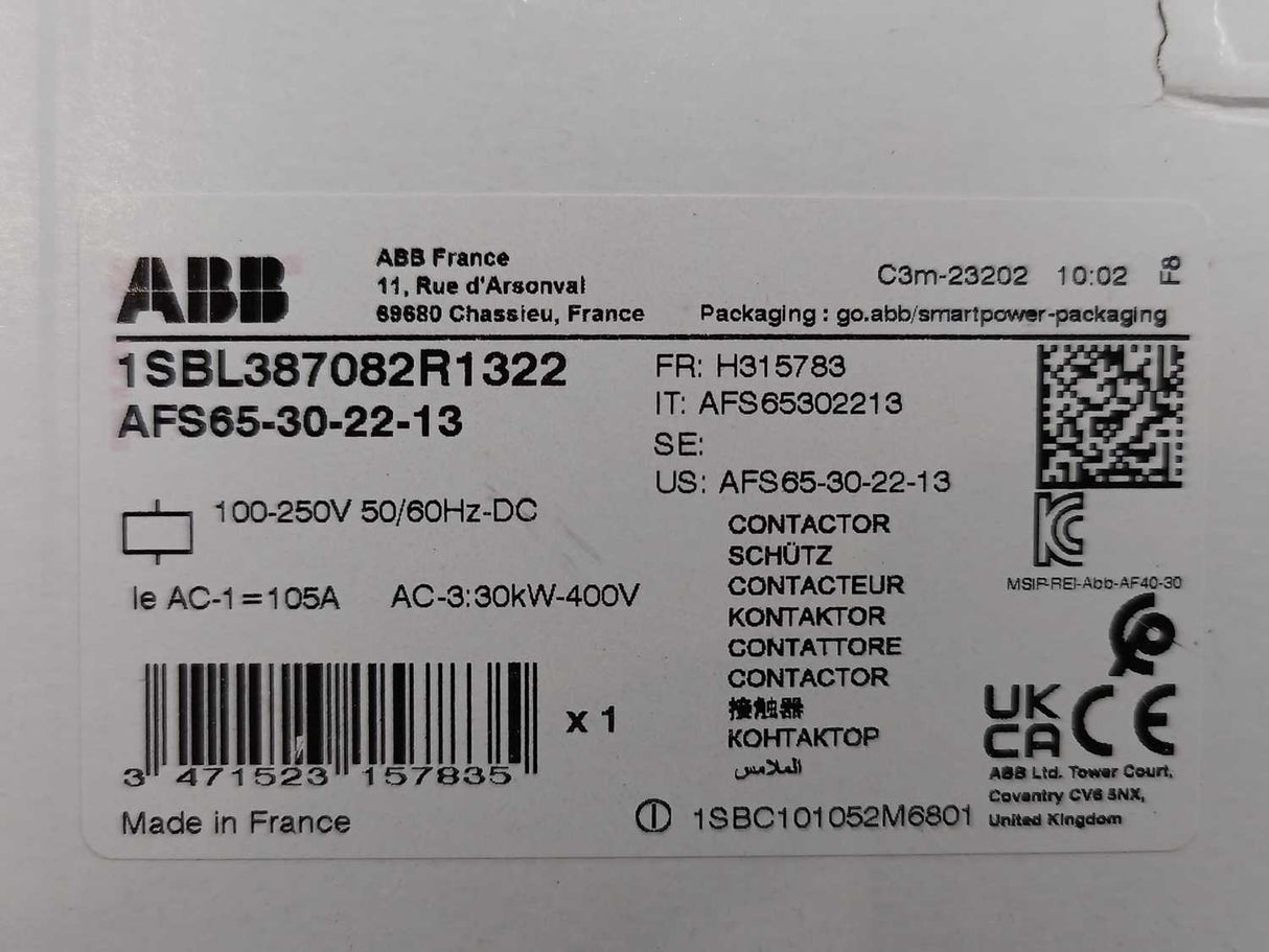 ABB 1SBL387082R1322 AFS65 Contactor: 3-pole | NO x3
