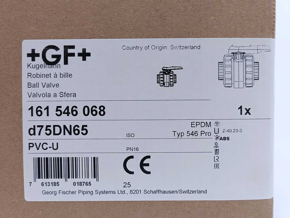 +GF+ 161546068 PVC-U/EPDM Ball Valve New Pro Version D75DN65
