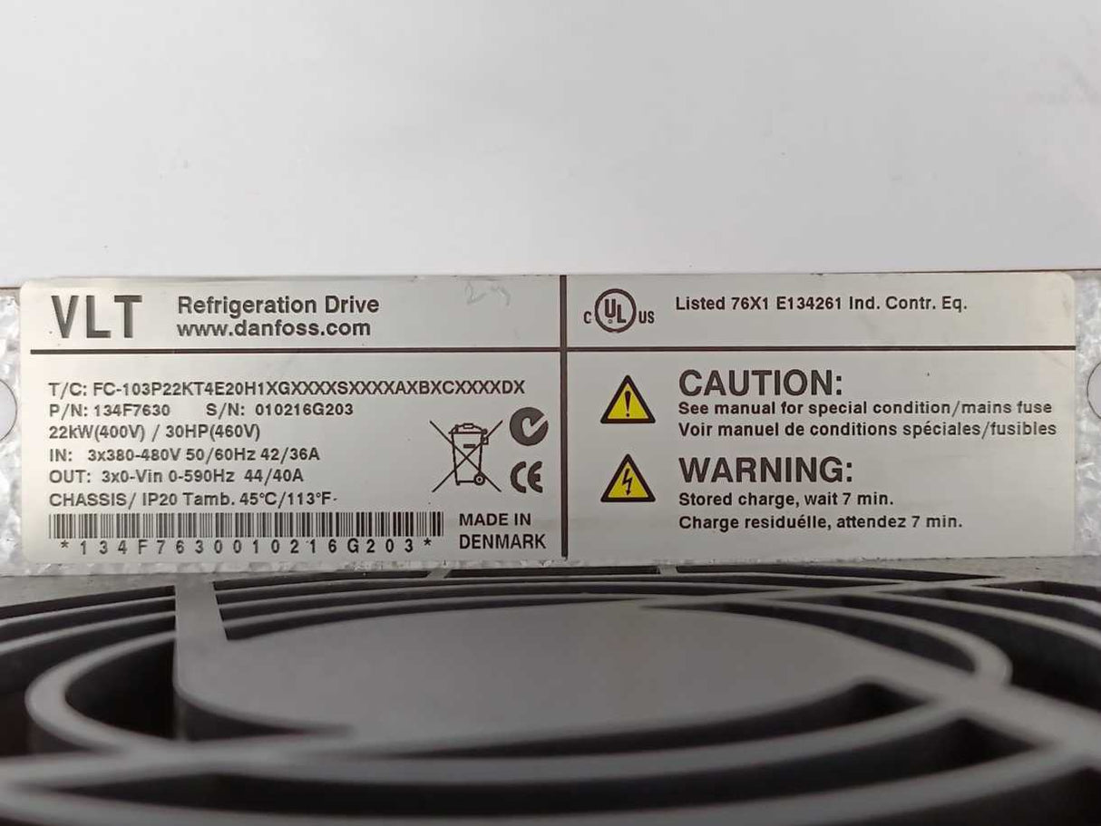 Danfoss 134F7630 FC-103P22KT4E20H1XGX VLT® Refrigeration Drive FC-103 22kW