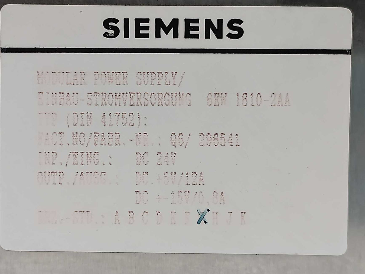 Siemens 6EW 1810-2AA Modular Power Supply Unit Simadyn D