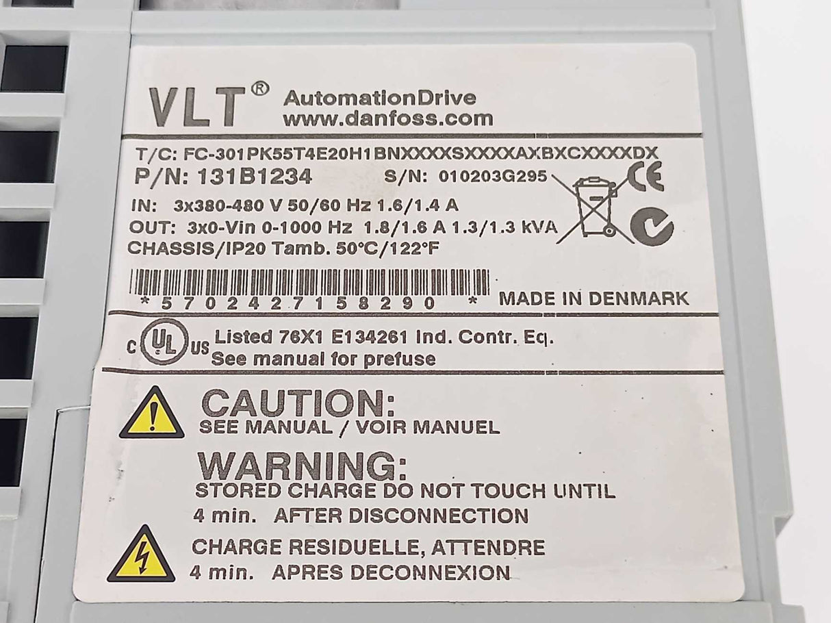 Danfoss FC-301PK55T4E20H1BNXXXXSXXXXAXBXCXXXXDX 131B1234 VLT Frequency Inverter