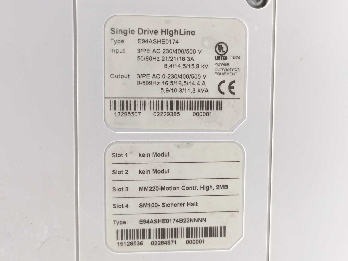 LENZE E94ASHE0174 Single Drive HighLine, W:MM220, SM100