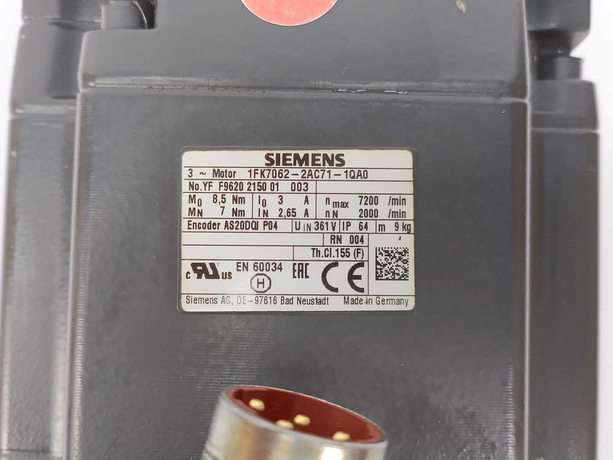 Siemens 1FK7062-2AC71-1QA0 Synchronous Motor 1FK7-CT 8,5 NM