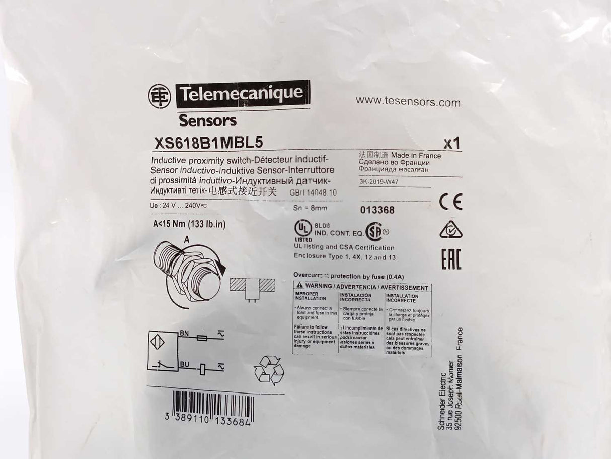 TELEMECANIQUE XS618B1MBL5 Inductive Proximity Switch