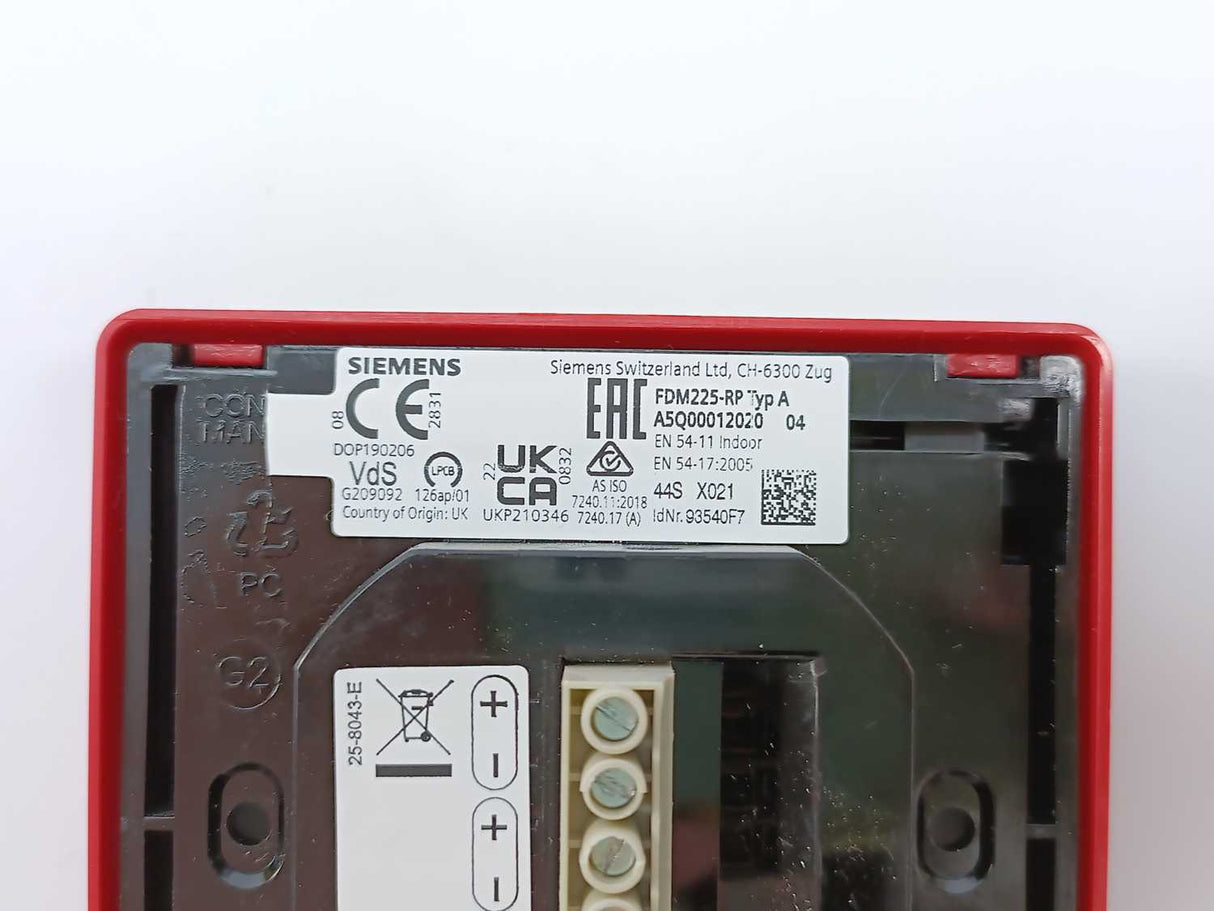 Siemens A5Q00012020 Manual Call Point FDM225-RP