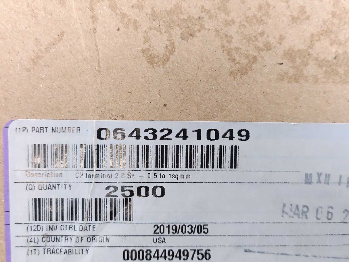 Molex 0643241049 CP Terminal 2.8Sn-0.5 To 1sqmm Crimp Tin ~1700pcs.