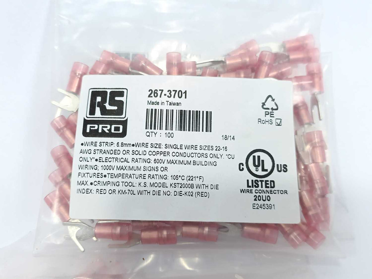 RS Pro 267-3701 Insulated Crimp Spade Connector 400 Pcs.