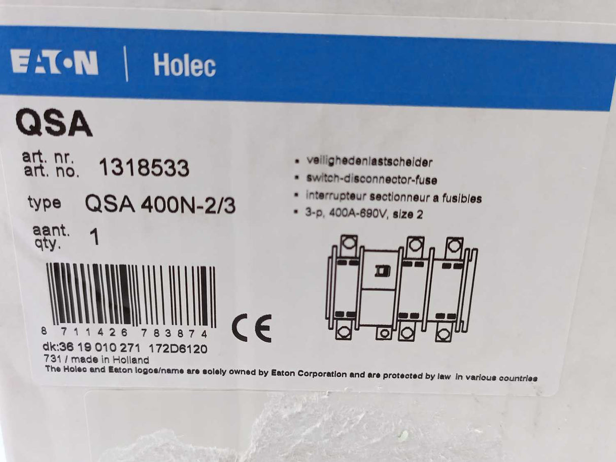 Eaton 1318533 QSA400N-2/3 Fuse Switch-Disconnector, 3 Pole