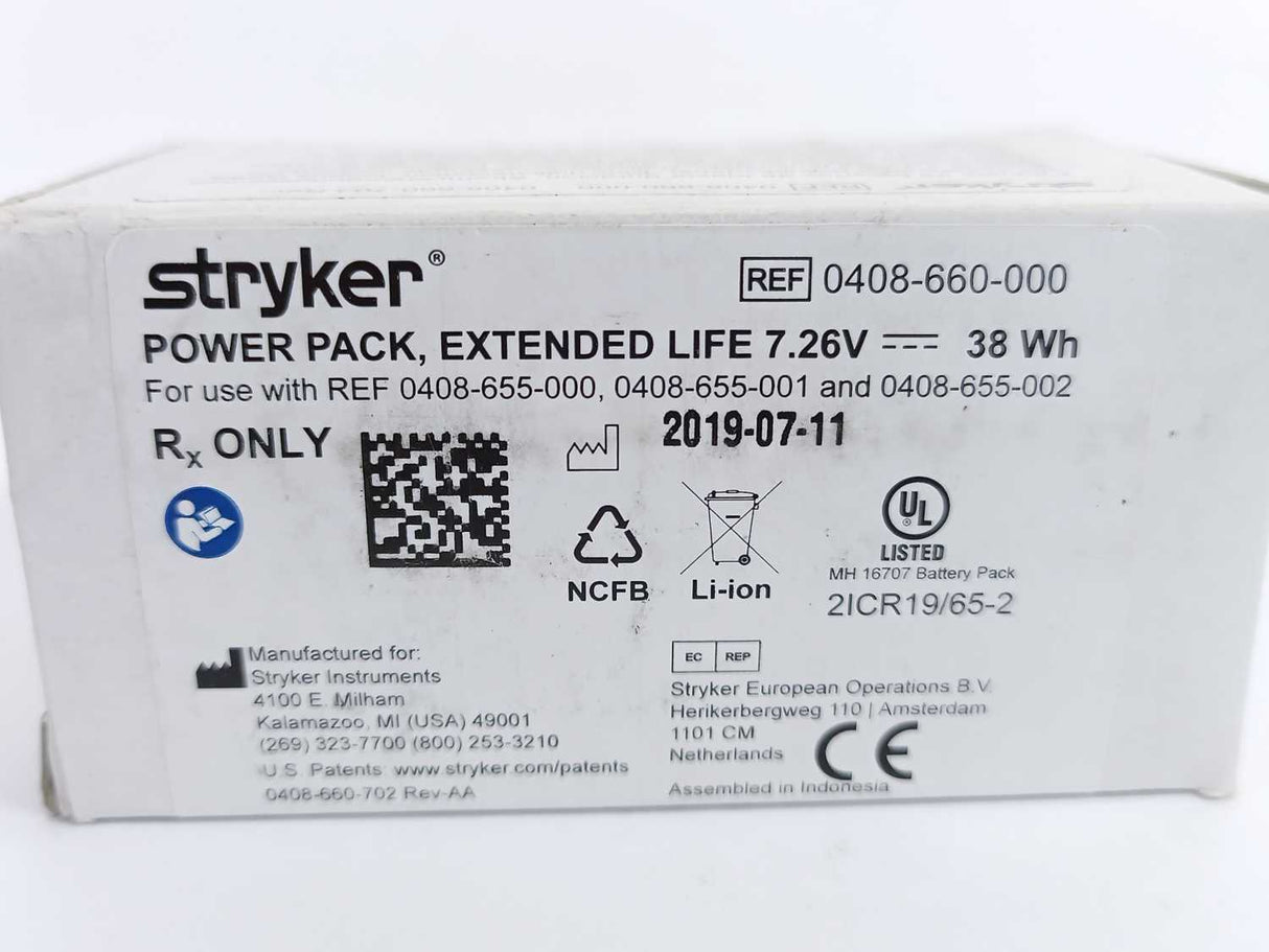 STRYKER 0408-660-000 Power Pack Extended Life 7.26V 38Wh