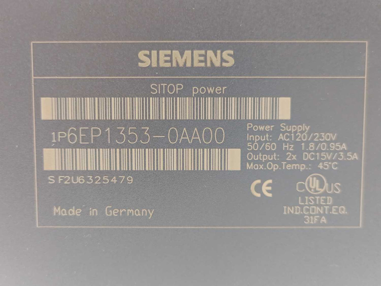 Siemens 6EP1353-0AA00 SITOP Stabilized Power Supply DUAL 2X 15 V/3,5 A