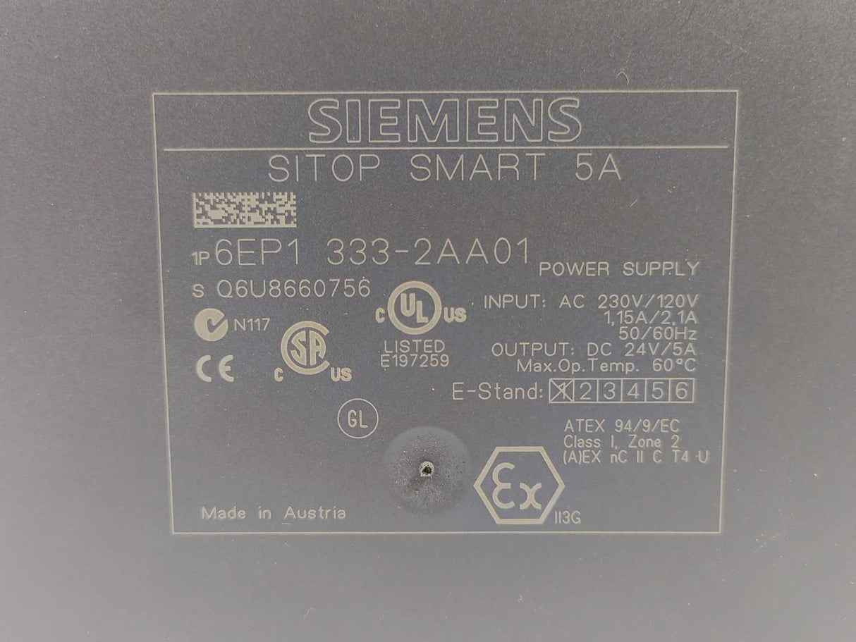 Siemens 6EP1-333-2AA01 SITOP Smart 120 W Stabilized Power Supply