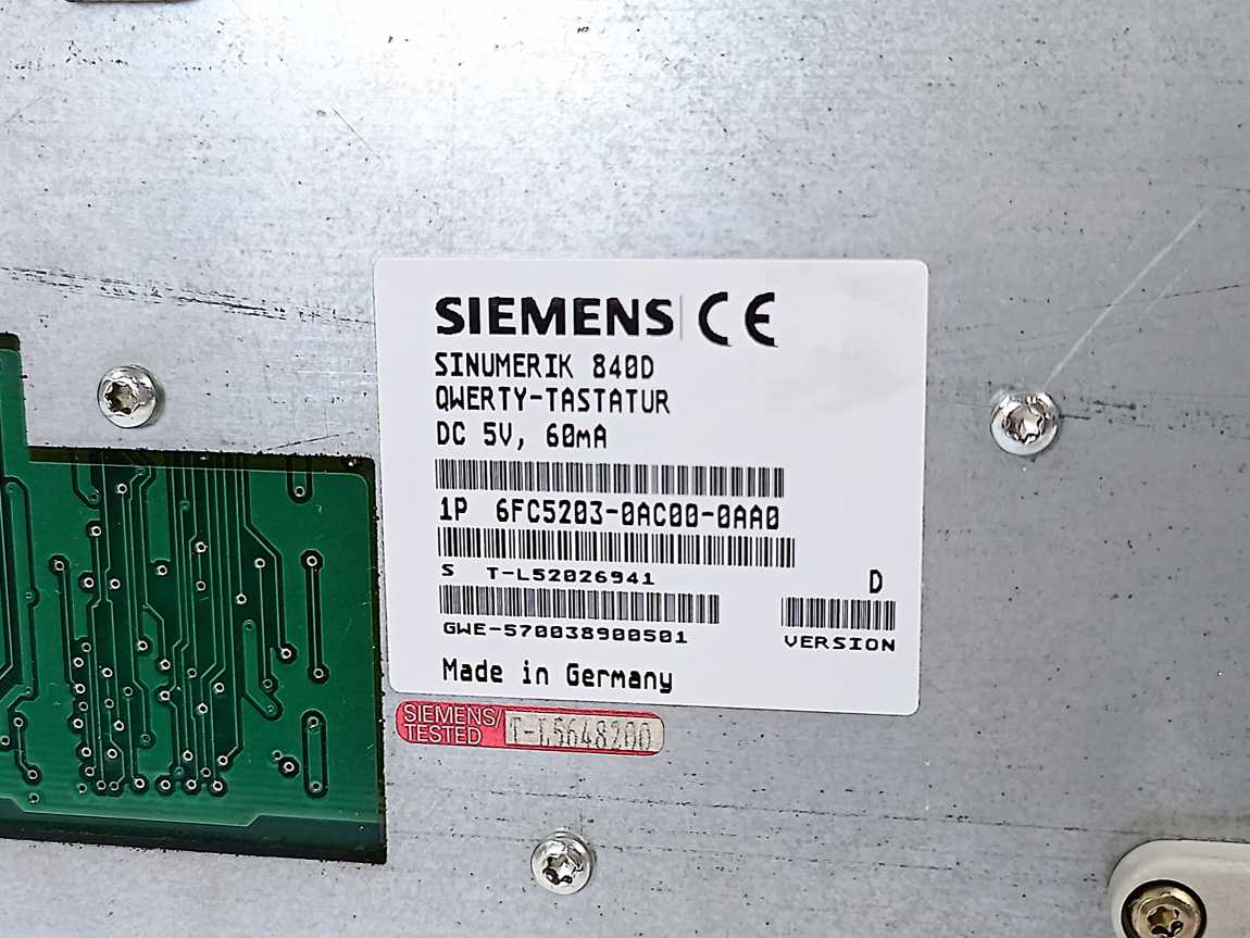 Siemens 6FC5203-0AC00-0AA0 Full CNC Keyboard, QWERTY Design