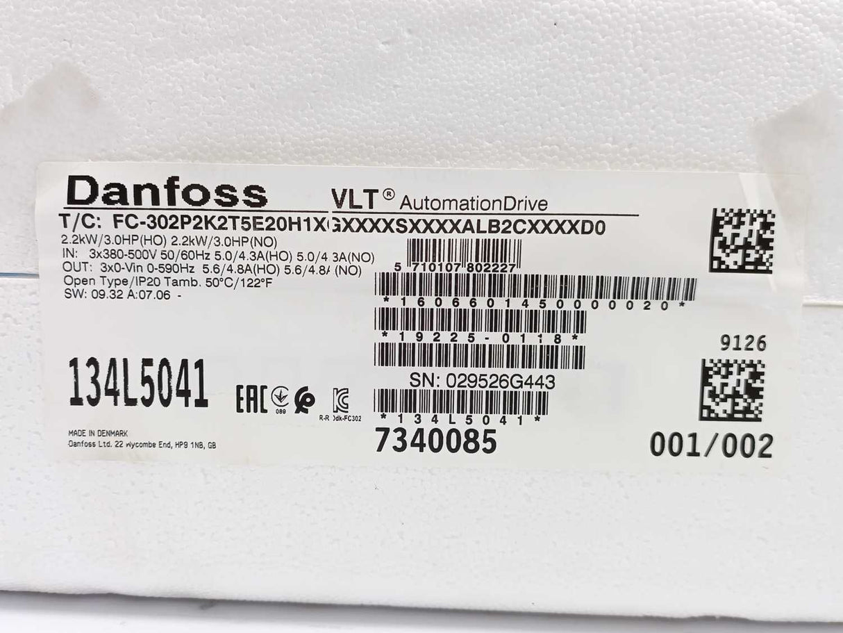 Danfoss FC-302P5K5T5E20H1XG VLT Drive Frequency Converter 5.5kW