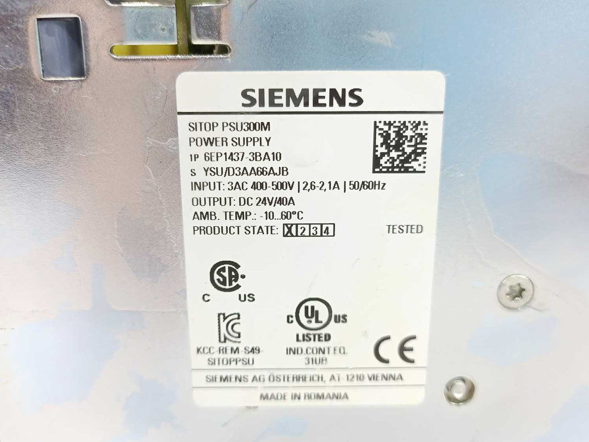 Siemens 6EP1437-3BA10 Sitop PSU8200 Power Supply 24V 40A