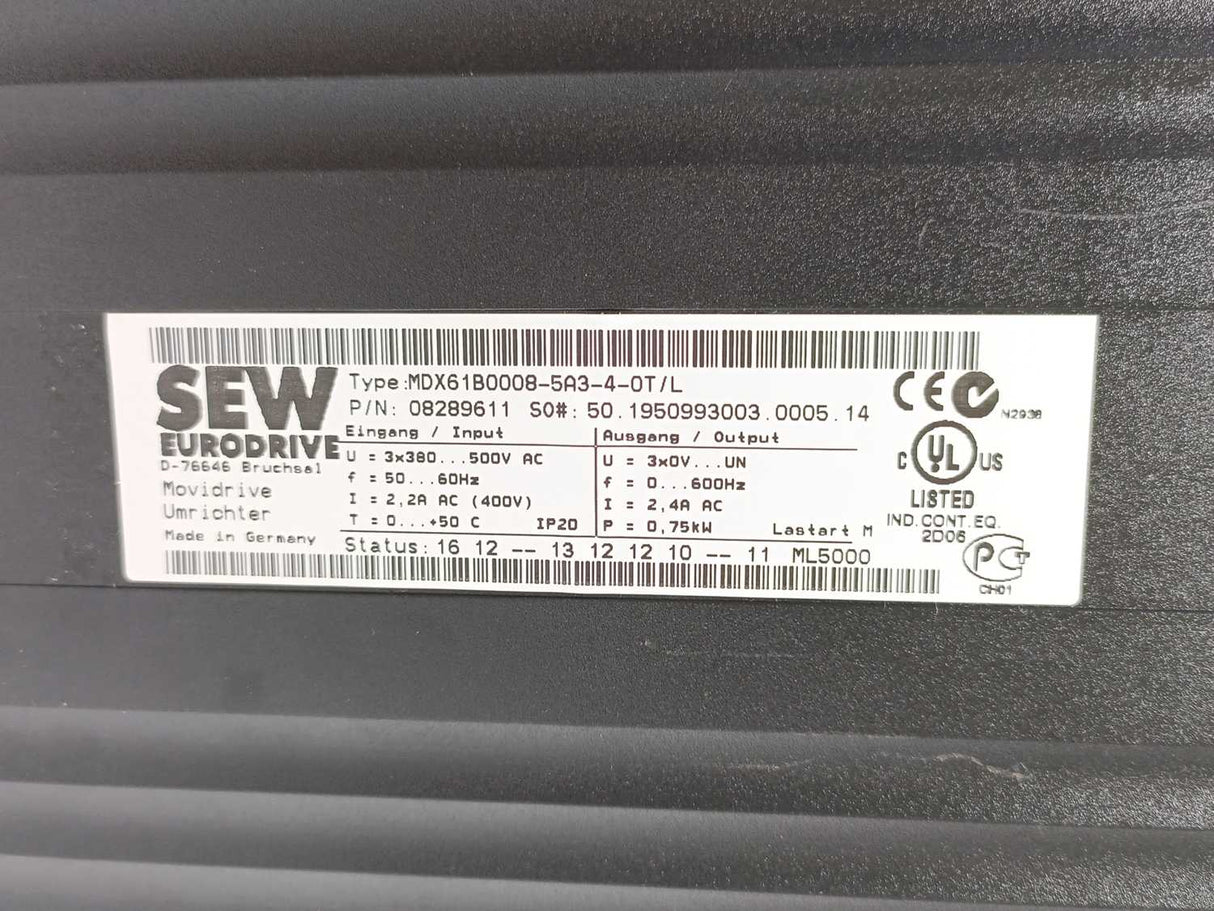 SEW-EURODRIVE MDX61B0008-5A3-4-0T/L Movidrive 08289611