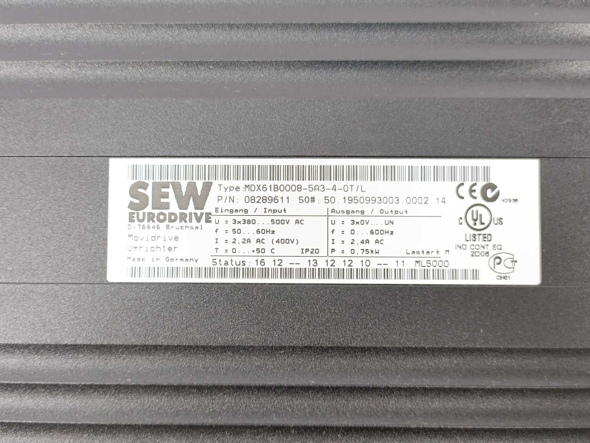 SEW-EURODRIVE MDX61B0008-5A3-4-0T/L Movidrive 08289611