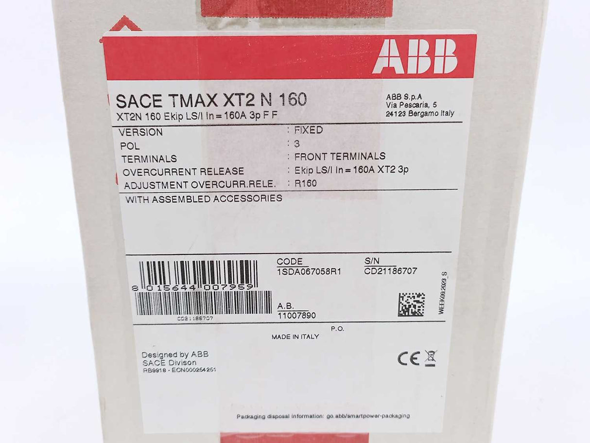 ABB 1SDA067058R1 XT2N 160 Ekip Dip LS/I In=160A 3p F F