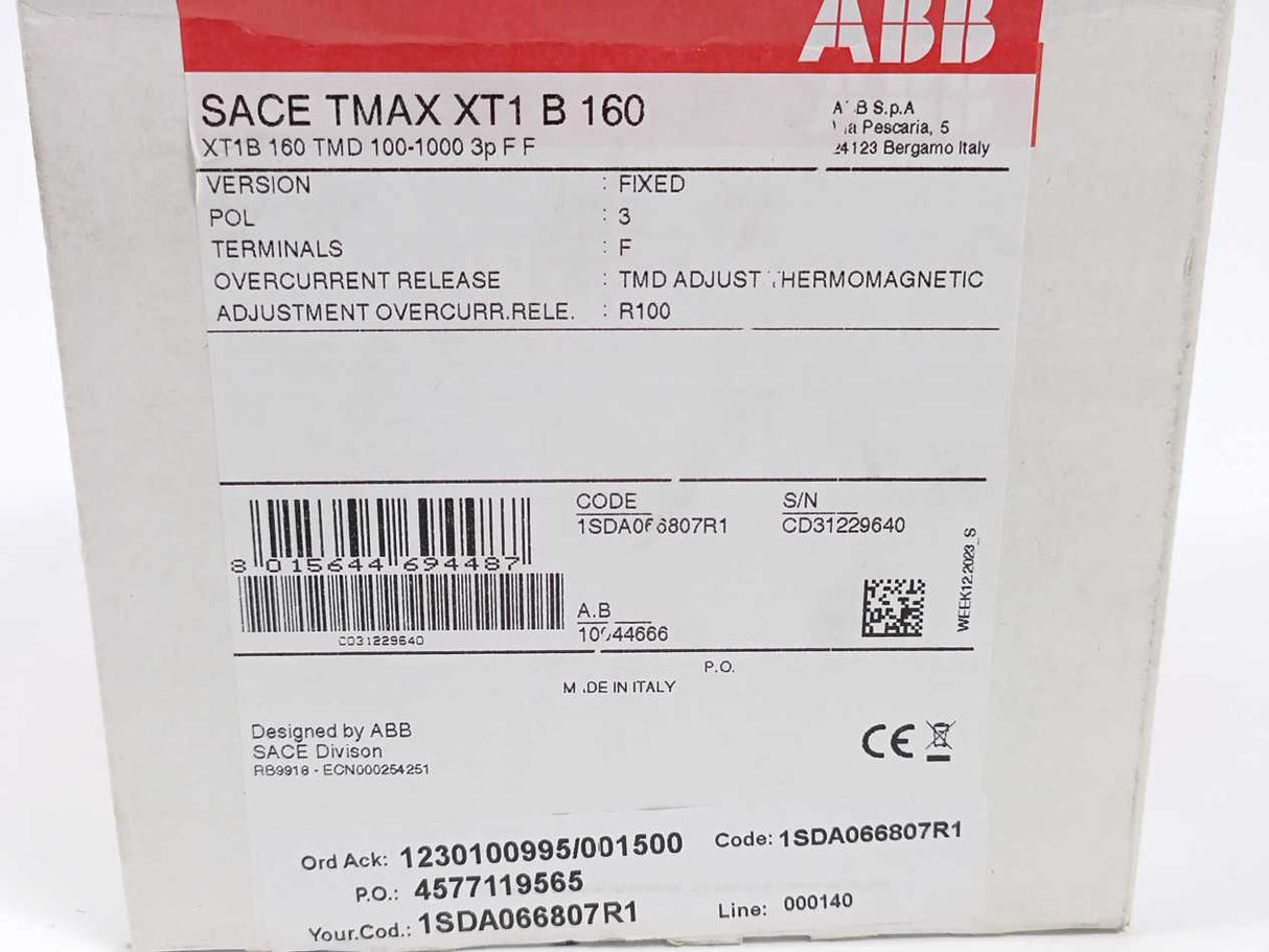 ABB 1SDA066807R1 XT1B 160 TMD 100-1000 3p F F