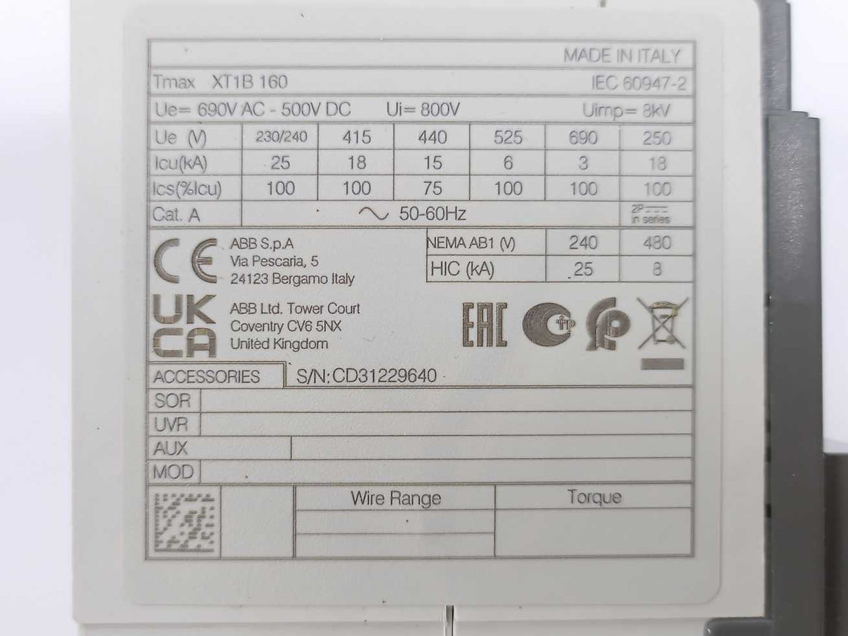 ABB 1SDA066807R1 XT1B 160 TMD 100-1000 3p F F