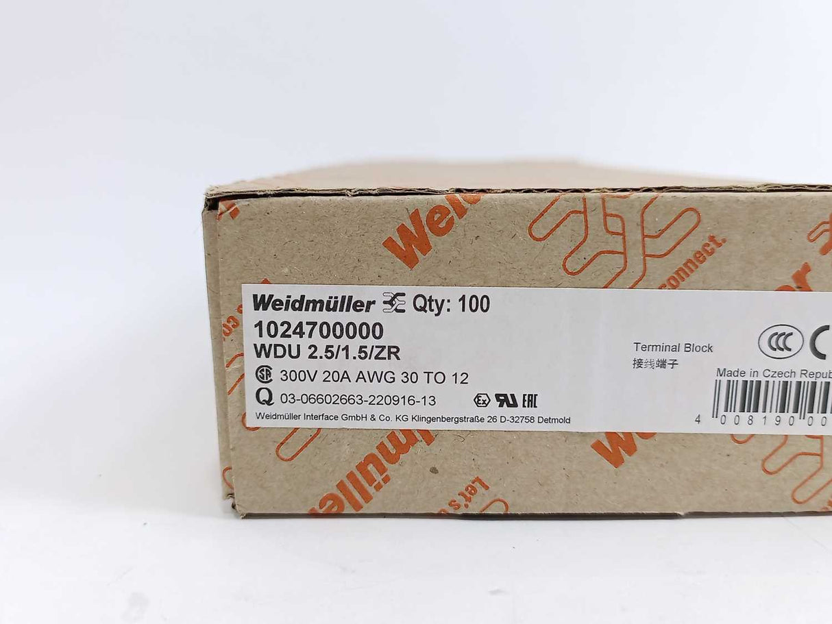 Weidmüller 1024700000 WDU 2.5/1.5/ZR Feed-Through Terminal Block