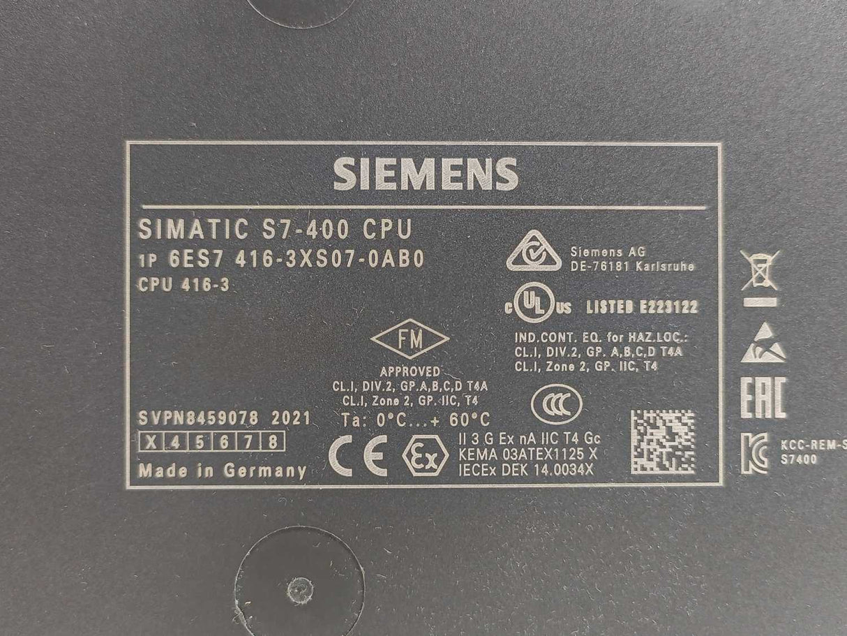 Siemens 6ES7416-3ES07-0AB0 Central Processing Unit SIMATIC S7-400 CPU