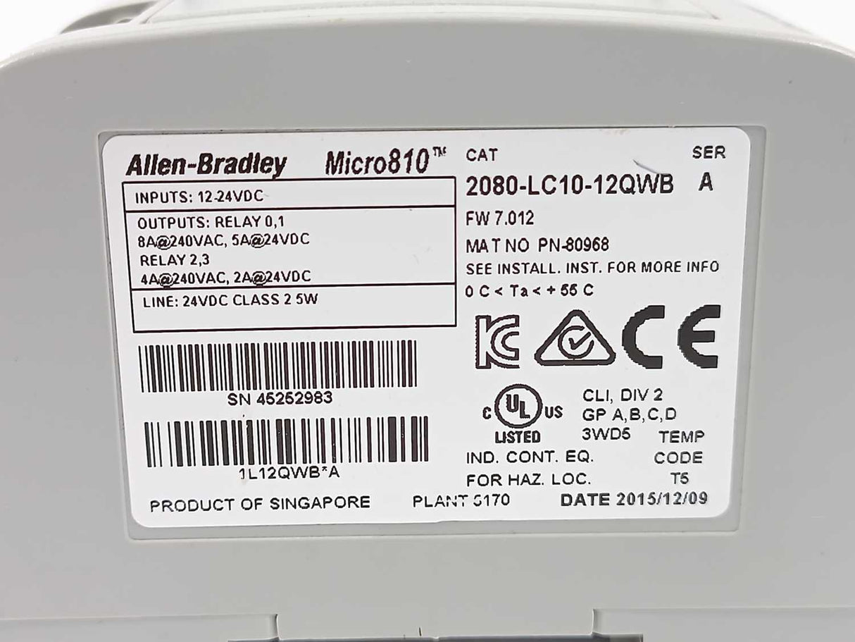 AB 2080-LC10-12QWB Ser.A Micro810 Programmable Controller