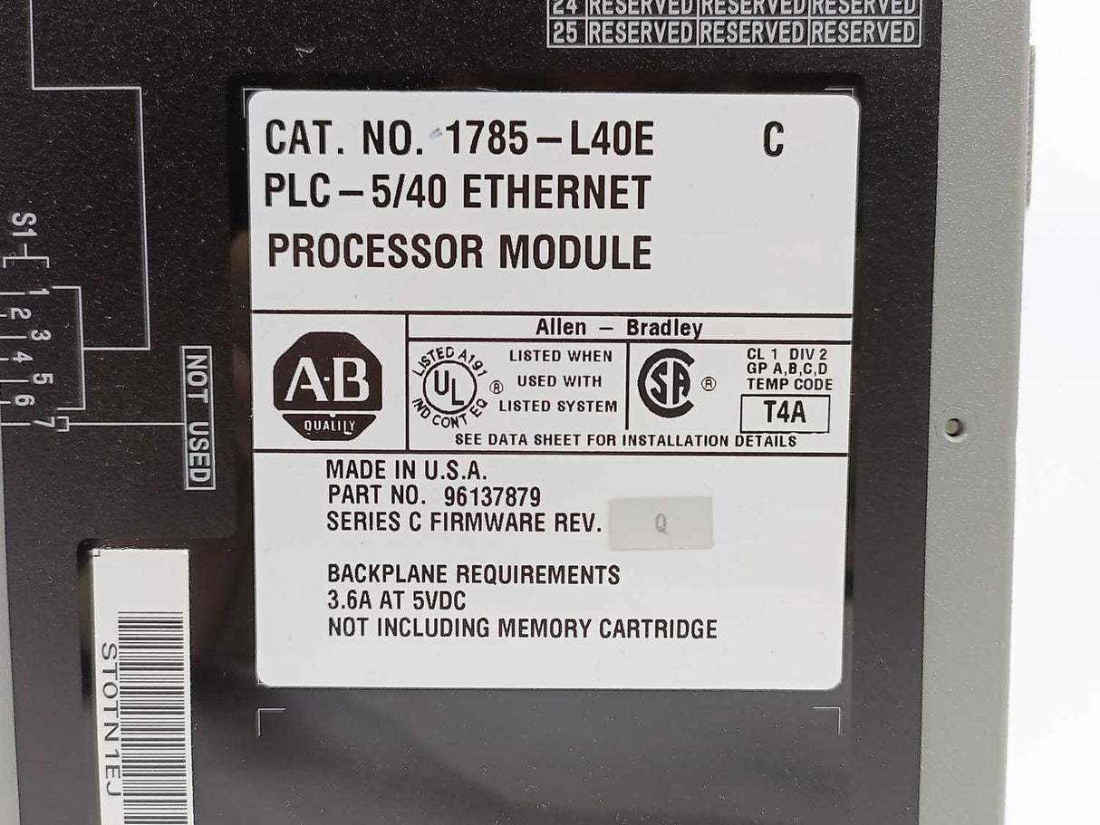 AB 1785-L40E Ser. C PLC-5/40 Ethernet Processor Module