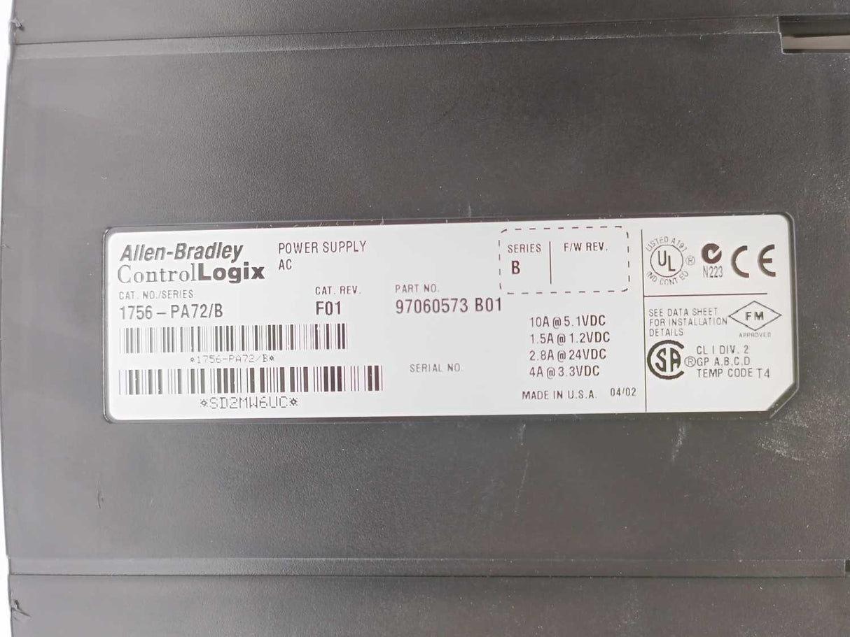 AB 1756-PA72/B SER. B + 1756-A7/B Power Supply AC