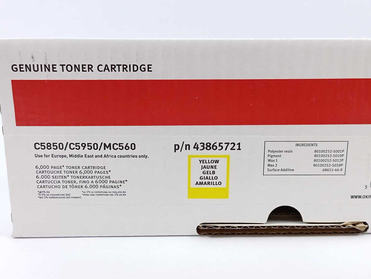 OKI 43865721 C5850/C5950/MC560 Yellow Toner