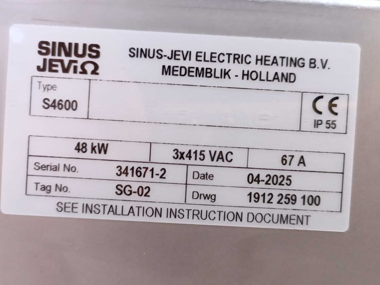 Sinus Jevi S-4600 SG-02 Immersion Water Heater Drwg 1912 259 100