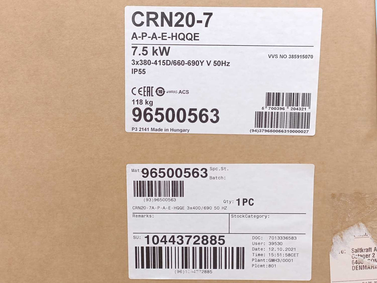 GRUNDFOS 96500563 CRN20-7A-P-A-E-HQQE Vertical Multistage Centrifugal Pump