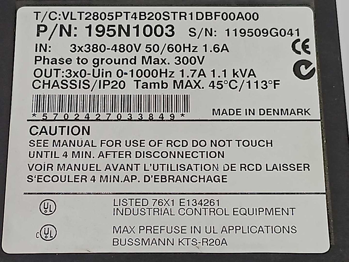 Danfoss VLT2805PT4B20STR1DBF00A00 195N1003 VLT 2800 Frequency Inverter