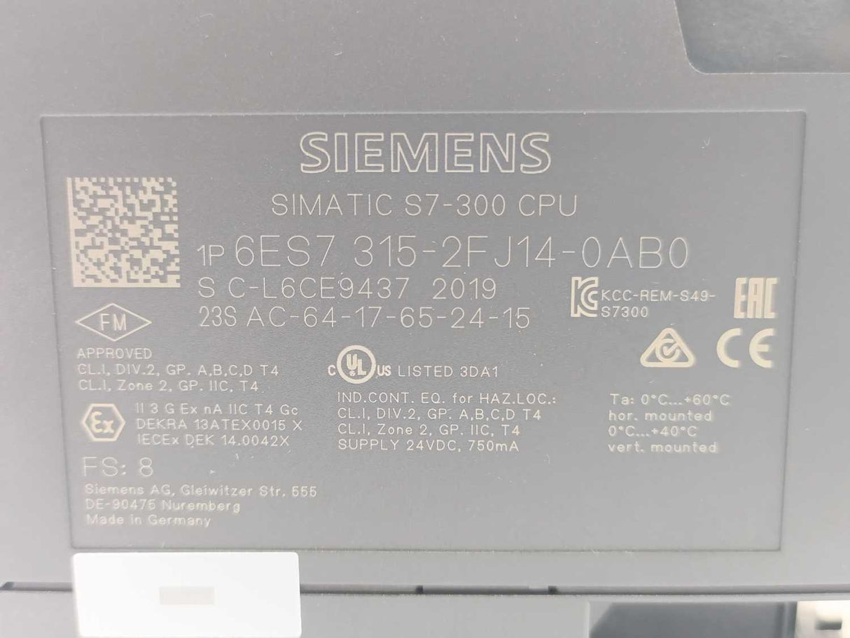 Siemens 6ES7 315-2FJ14-0AB0 SIMATIC S7 CPU315F-2 PN/DP Central processing
