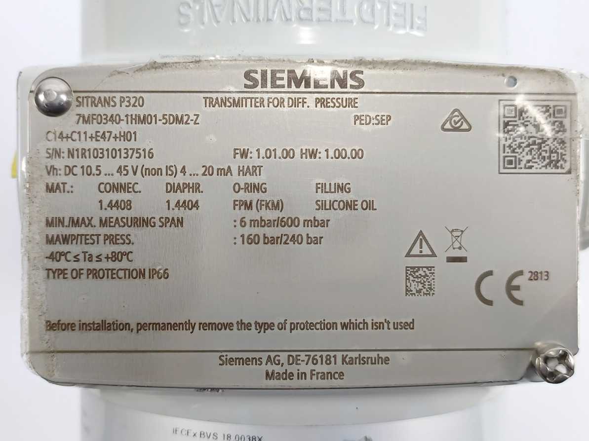 Siemens 7MF0340-1HM01-5DM2-Z SITRANS P320 Pressure Transmitter
