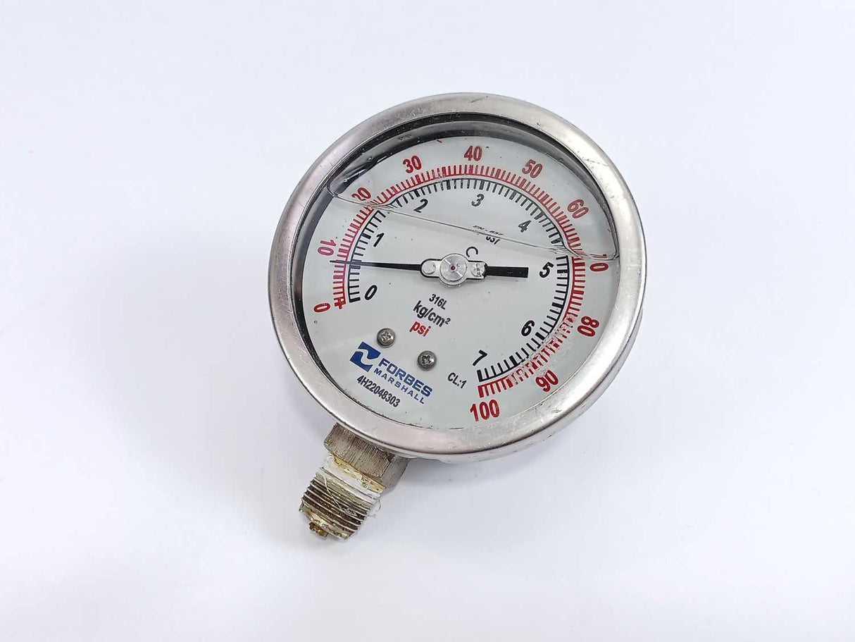 Forbes Marshall Pressure Gauge 0...100 psi 0...7 kg/cm2 EN-837 316L CL:1
