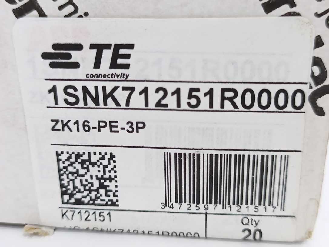 TE Connectivity 1SNK712151R0000 ZK16-PE-3P PI-Spring Terminal Block