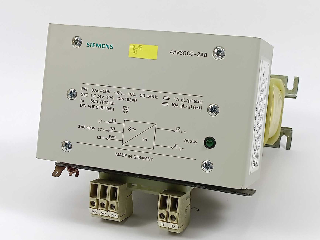 Siemens 4AV3000-2AB Three-Phase Transformer DC 24V / 10A